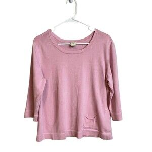 J Jill 3/4 Sleeve Cotton Sweater Scoop neck Pocket light pink womens size L
